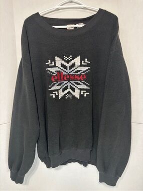 Vintage ellesse Black Fleece Crewneck with Nordic Embroidered Snowflake Logo